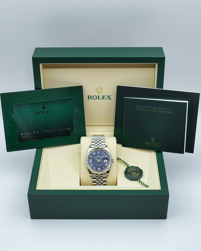 Rolex 126234 Datejust 36 with Purple Dial with "VI" and "IX" in Diamond on Jubilee