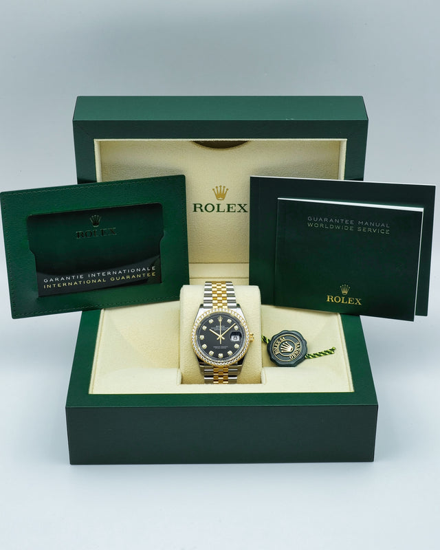 Rolex 126283RBR Datejust 36 18K/Stainless Steel Black Diamond Dial with Diamond Bezel on Jubilee