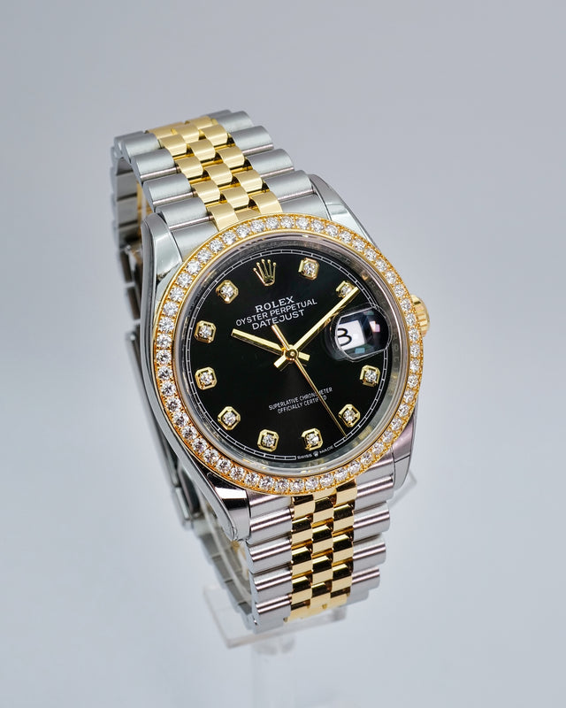 Rolex 126283RBR Datejust 36 18K/Stainless Steel Black Diamond Dial with Diamond Bezel on Jubilee