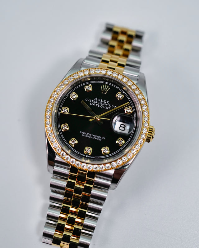 Rolex 126283RBR Datejust 36 18K/Stainless Steel Black Diamond Dial with Diamond Bezel on Jubilee