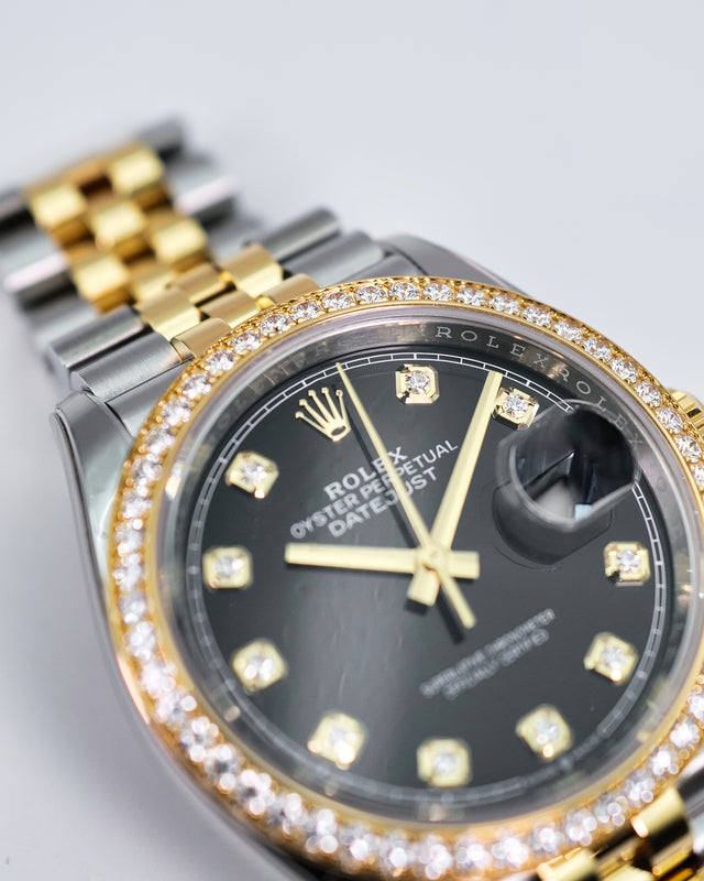 Rolex 126283RBR Datejust 36 18K/Stainless Steel Black Diamond Dial with Diamond Bezel on Jubilee