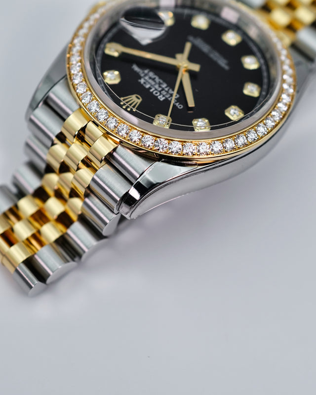 Rolex 126283RBR Datejust 36 18K/Stainless Steel Black Diamond Dial with Diamond Bezel on Jubilee