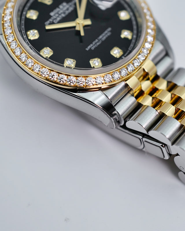 Rolex 126283RBR Datejust 36 18K/Stainless Steel Black Diamond Dial with Diamond Bezel on Jubilee