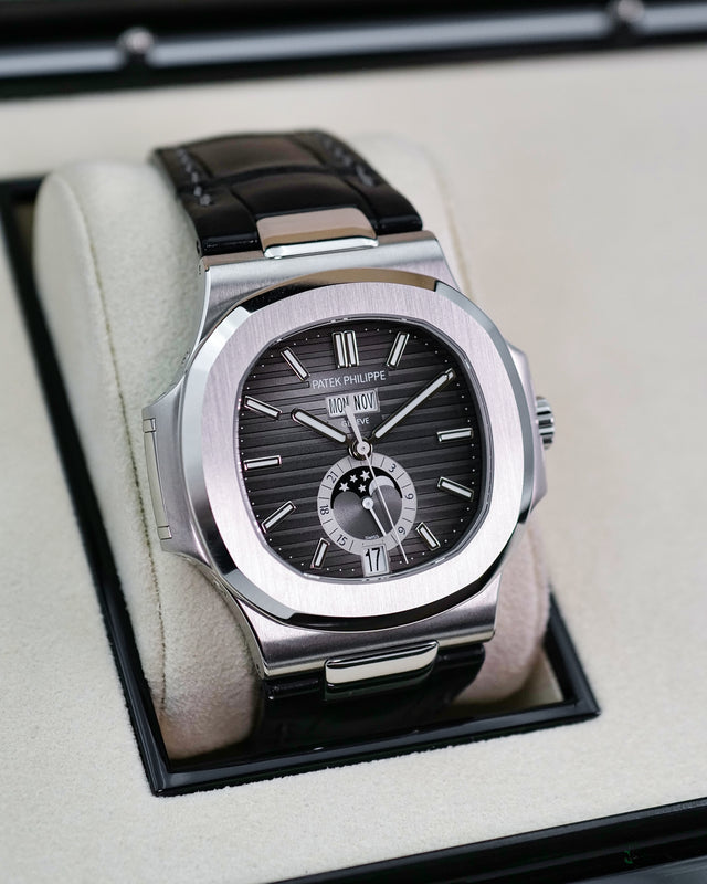 Patek Philippe 5726A Nautilus Annual Calendar Moon Phases Stainless Steel Black Dial