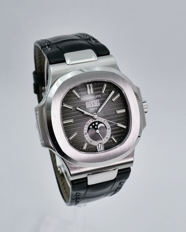 Patek Philippe 5726A Nautilus Annual Calendar Moon Phases Stainless Steel Black Dial