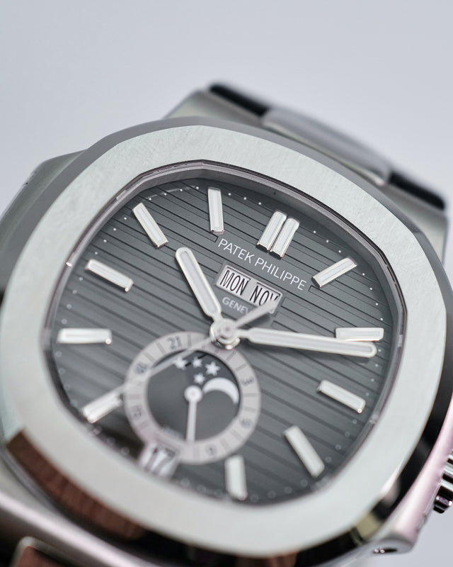 Patek Philippe 5726A Nautilus Annual Calendar Moon Phases Stainless Steel Black Dial