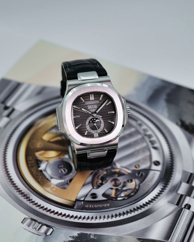 Patek Philippe 5726A Nautilus Annual Calendar Moon Phases Stainless Steel Black Dial