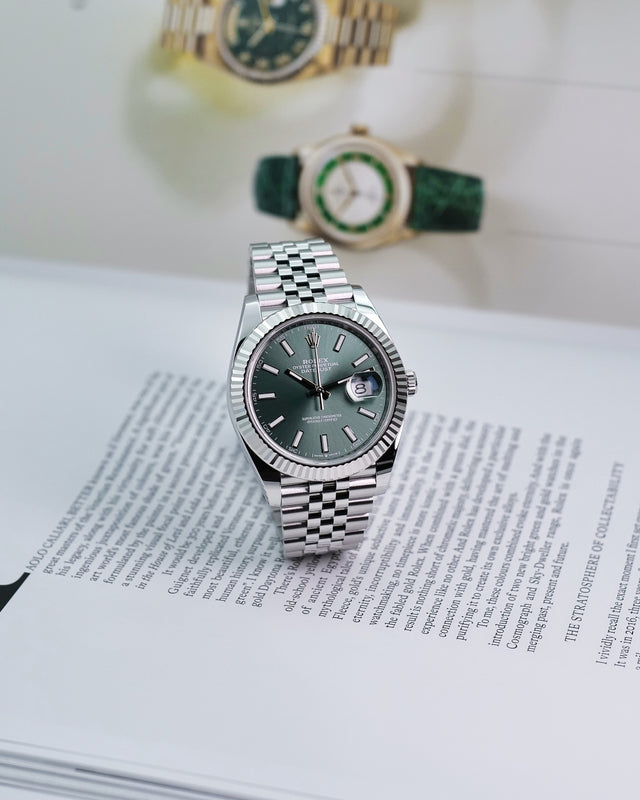 Rolex 126334 Datejust 41 with Green Stick Dial on Jubilee