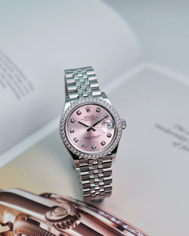 Rolex 278384RBR Datejust 18K/SS with Pink Diamond Dial and Bezel on Jubilee