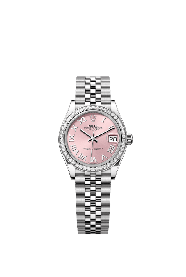 Rolex 278384RBR Datejust 18K/SS with Pink Roman Diamond Bezel on Jubilee